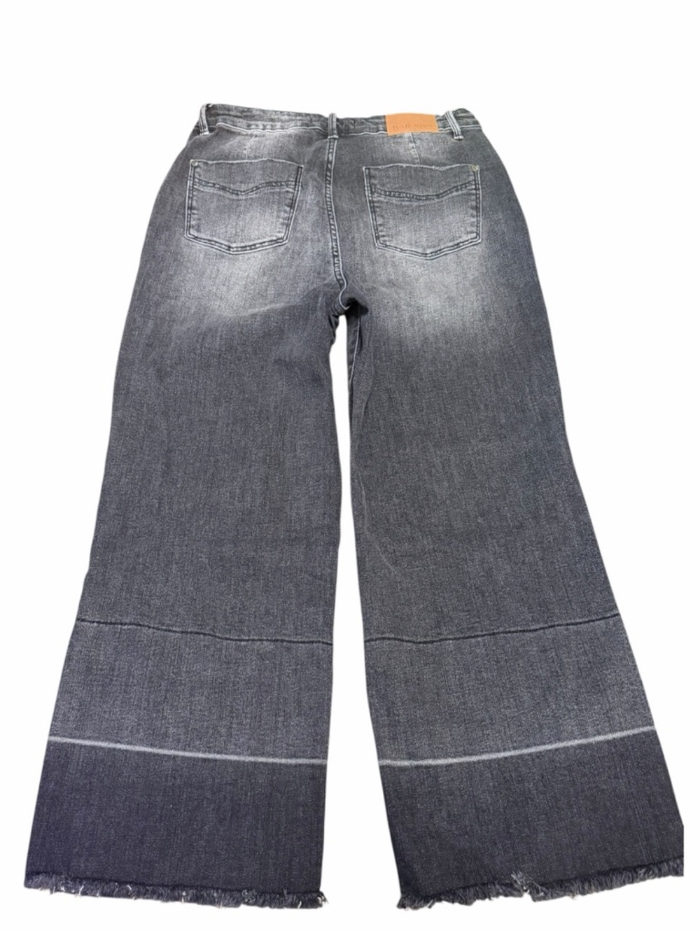 Judy Blue Wide Leg Crop Jeans Size 9/29 Black Wash Raw Hem Boutique Denim - Picture 2 of 7